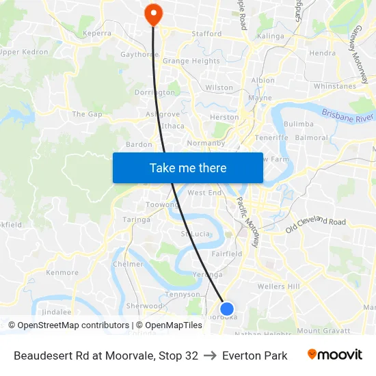 Beaudesert Rd at Moorvale, Stop 32 to Everton Park map