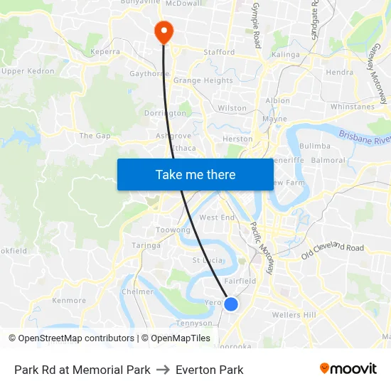 Park Rd at Memorial Park to Everton Park map