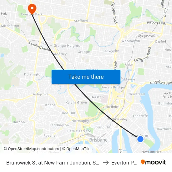 Brunswick St at New Farm Junction, Stop 14 to Everton Park map