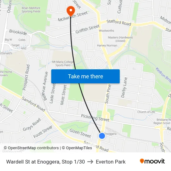 Wardell St at Enoggera, Stop 1/30 to Everton Park map