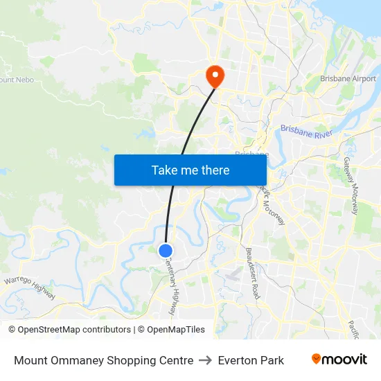 Mount Ommaney Shopping Centre to Everton Park map