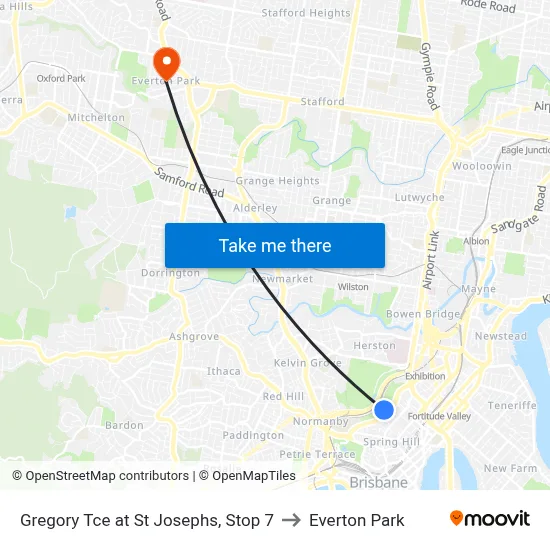 Gregory Tce at St Josephs, Stop 7 to Everton Park map