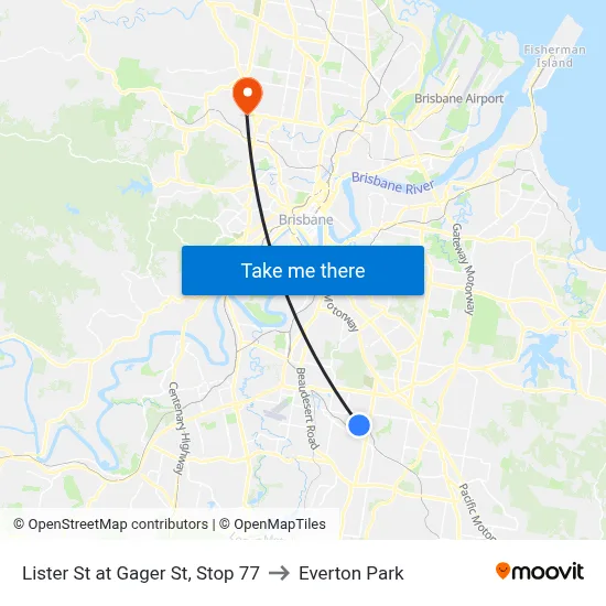 Lister St at Gager St, Stop 77 to Everton Park map