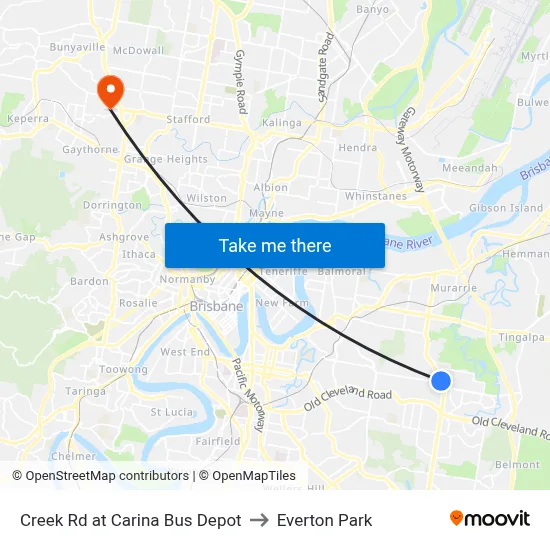 Creek Rd at Carina Bus Depot to Everton Park map