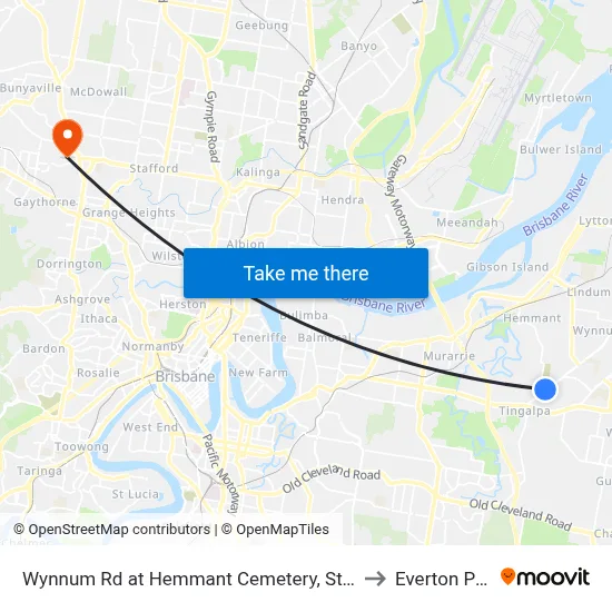 Wynnum Rd at Hemmant Cemetery, Stop 44 to Everton Park map