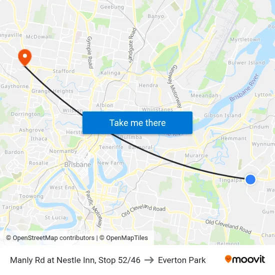 Manly Rd at Nestle Inn, Stop 52/46 to Everton Park map
