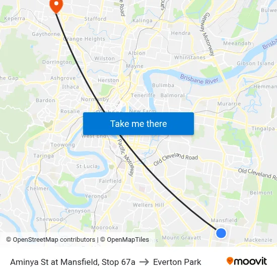 Aminya St at Mansfield, Stop 67a to Everton Park map