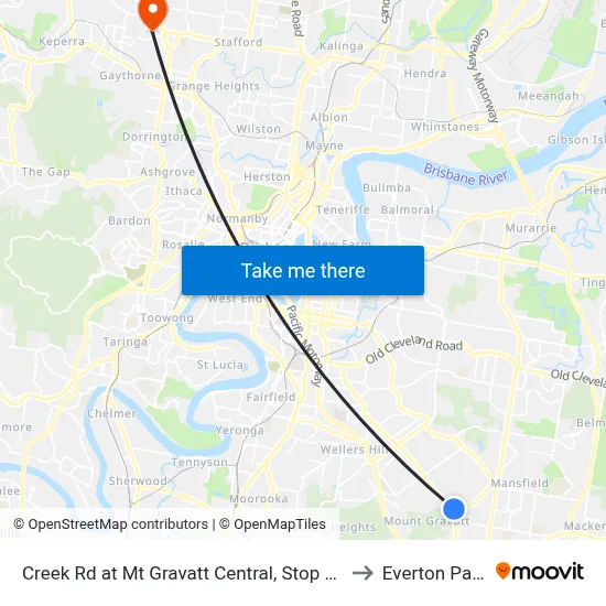 Creek Rd at Mt Gravatt Central, Stop 38 to Everton Park map