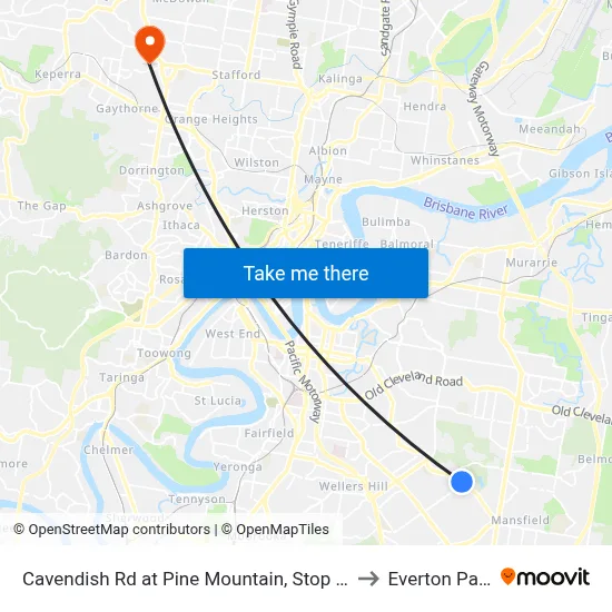 Cavendish Rd at Pine Mountain, Stop 52 to Everton Park map