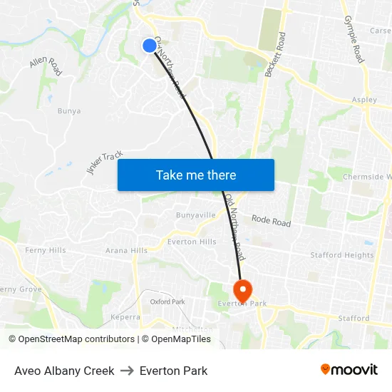 Aveo Albany Creek to Everton Park map