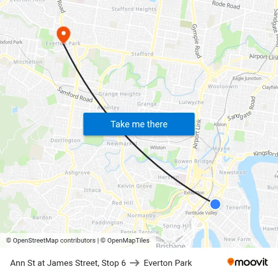 Ann St at James Street, Stop 6 to Everton Park map