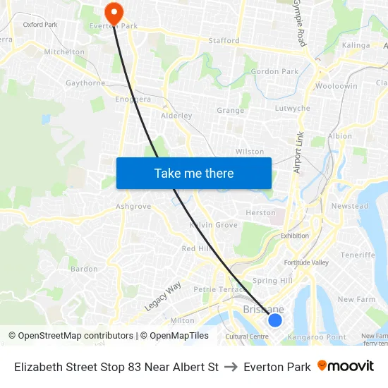 Elizabeth Street Stop 83 Near Albert St to Everton Park map