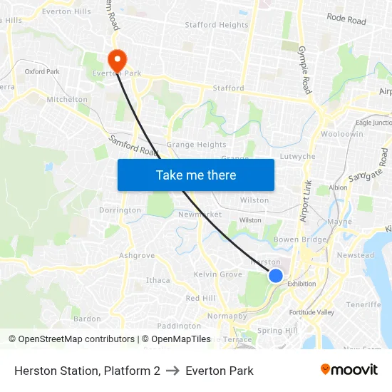 Herston Station, Platform 2 to Everton Park map