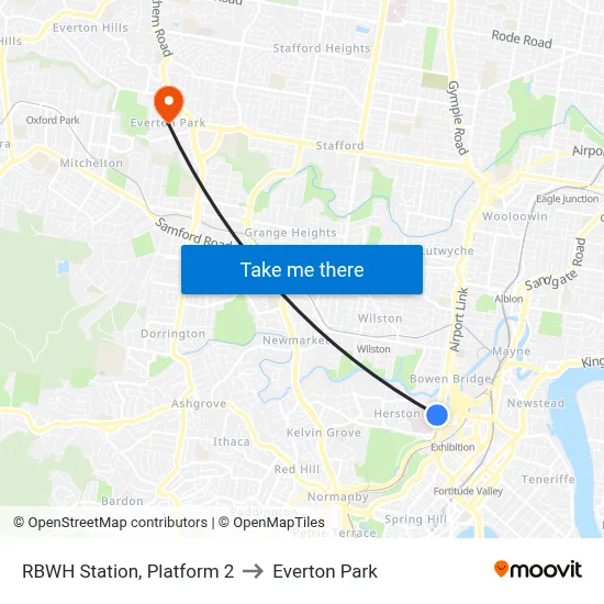 RBWH Station, Platform 2 to Everton Park map