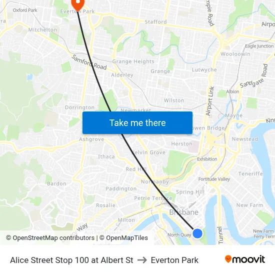 Alice Street Stop 100 at Albert St to Everton Park map
