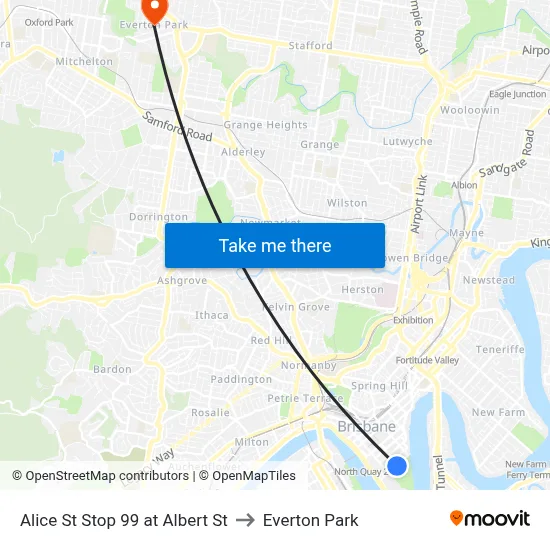 Alice St Stop 99 at Albert St to Everton Park map