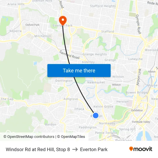 Windsor Rd at Red Hill, Stop 8 to Everton Park map