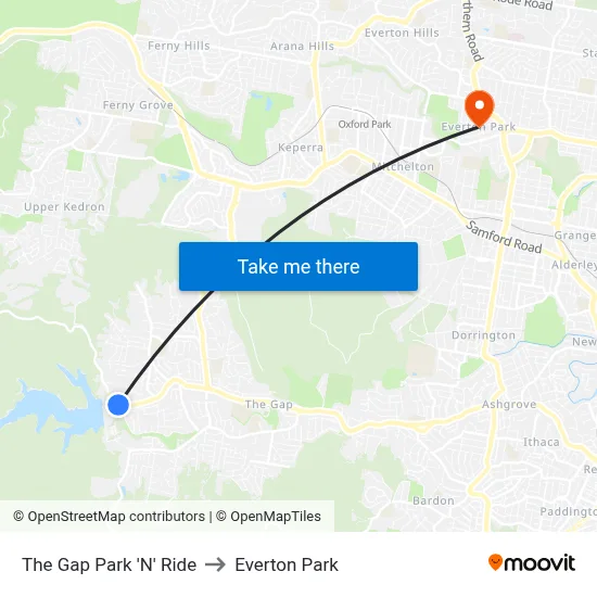 The Gap Park 'N' Ride to Everton Park map