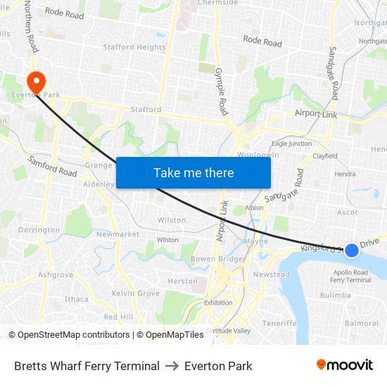 Bretts Wharf Ferry Terminal to Everton Park map