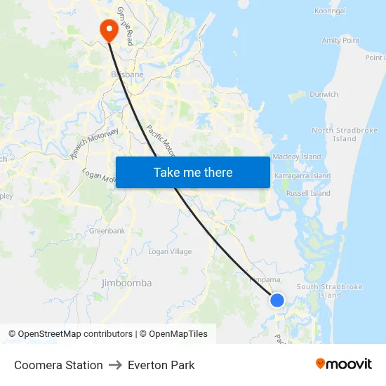 Coomera Station to Everton Park map