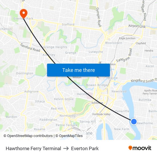 Hawthorne Ferry Terminal to Everton Park map