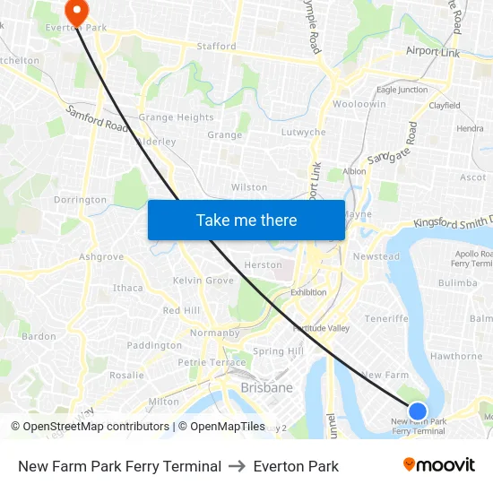 New Farm Park Ferry Terminal to Everton Park map