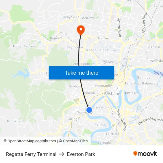 Regatta Ferry Terminal to Everton Park map
