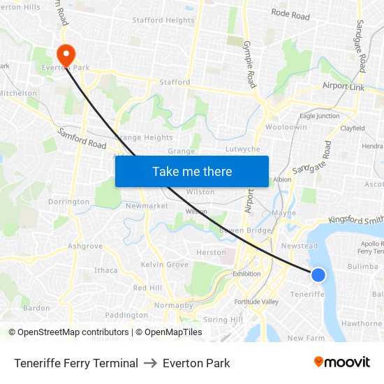 Teneriffe Ferry Terminal to Everton Park map