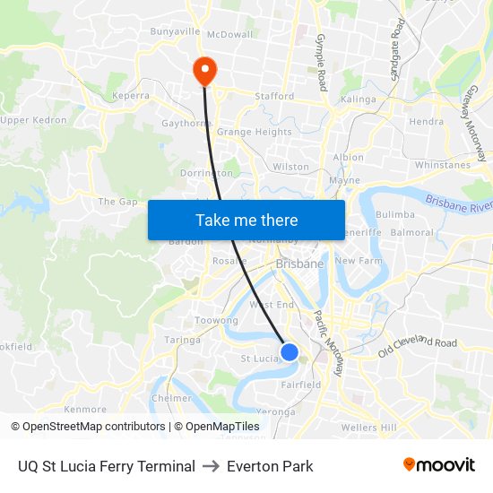 UQ St Lucia Ferry Terminal to Everton Park map