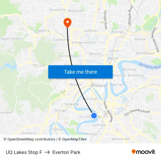 UQ Lakes Stop F to Everton Park map