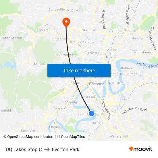 UQ Lakes Stop C to Everton Park map