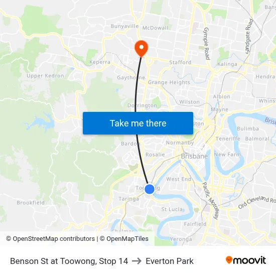 Benson St at Toowong, Stop 14 to Everton Park map