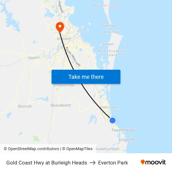 Gold Coast Hwy at Burleigh Heads to Everton Park map