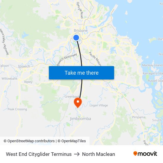 West End Cityglider Terminus to North Maclean map