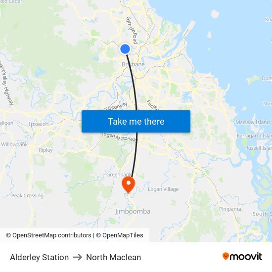 Alderley Station to North Maclean map