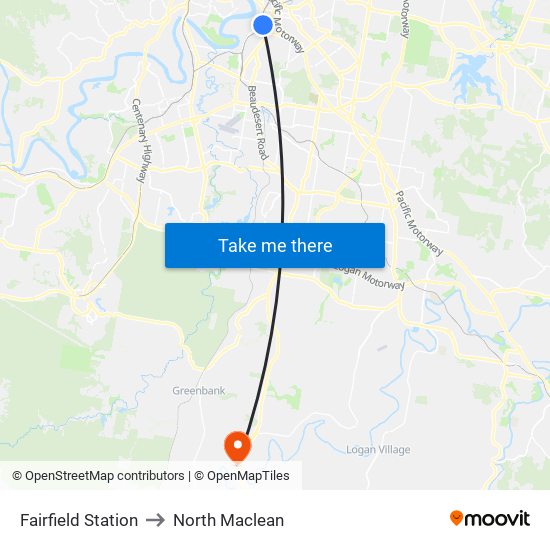 Fairfield Station to North Maclean map