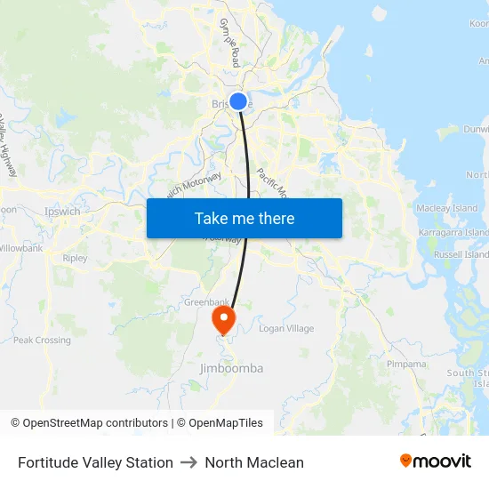 Fortitude Valley Station to North Maclean map