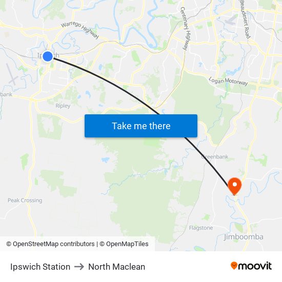 Ipswich Station to North Maclean map