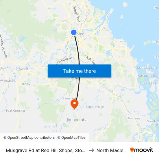 Musgrave Rd at Red Hill Shops, Stop 8 to North Maclean map