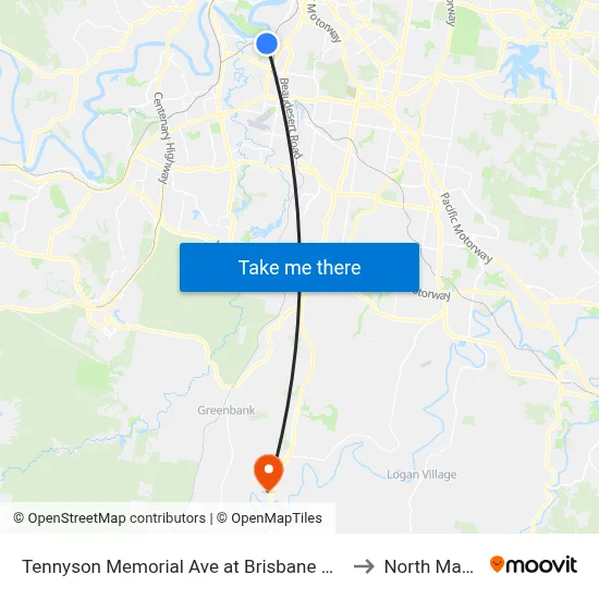 Tennyson Memorial Ave at Brisbane Golf, Stop 36 to North Maclean map