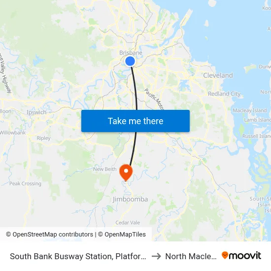 South Bank Busway Station, Platform 4 to North Maclean map