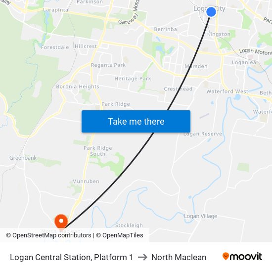 Logan Central Station, Platform 1 to North Maclean map