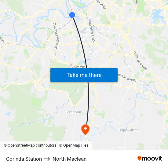 Corinda Station to North Maclean map