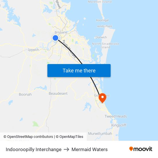 Indooroopilly Interchange to Mermaid Waters map