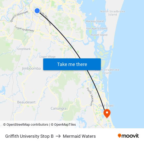 Griffith University Stop B to Mermaid Waters map