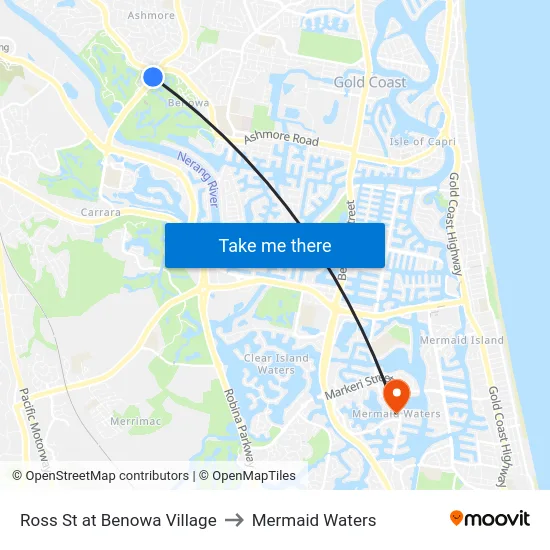 Ross St at Benowa Village to Mermaid Waters map