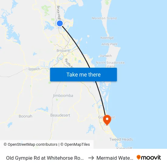 Old Gympie Rd at Whitehorse Road to Mermaid Waters map