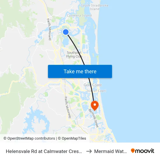 Helensvale Rd at Calmwater Crescent to Mermaid Waters map