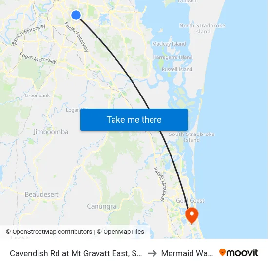 Cavendish Rd at Mt Gravatt East, Stop 60 to Mermaid Waters map