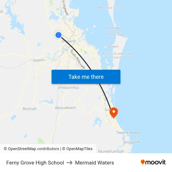 Ferny Grove High School to Mermaid Waters map